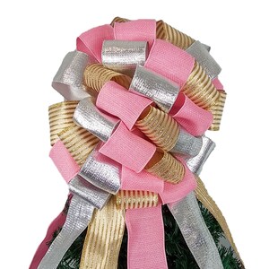 Pink & Metallic Gold Christmas Tree Topper Bow: Large Lantern Bow