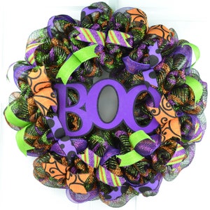 Halloween Wreath for Front Door, Halloween Door Wreath, Wreath for Halloween, Boo Wreath, Purple Halloween Wreath, Ghost Decorations
