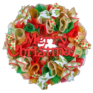 Wreaths for Christmas, Vintage Merry Christmas Red Burlap Emerald Green Front Door Wreath : C5