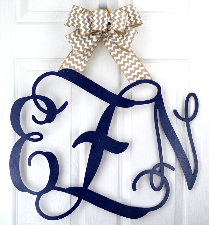 Wooden Monogram Monogram Door Hanger Everyday Wreath Etsy