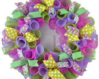 Door Wreaths for Spring Summer Purple, Year Round Wreath, Summer Welcome Door Decorations, Pink Lavender Yellow Green