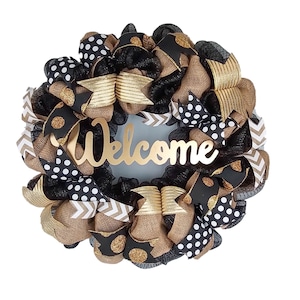 Black Monogram wreath, Gold Monogrammed wreath, Wreath for Front Door, Burlap Initial Door Decor, Mother&#39;s Day Present