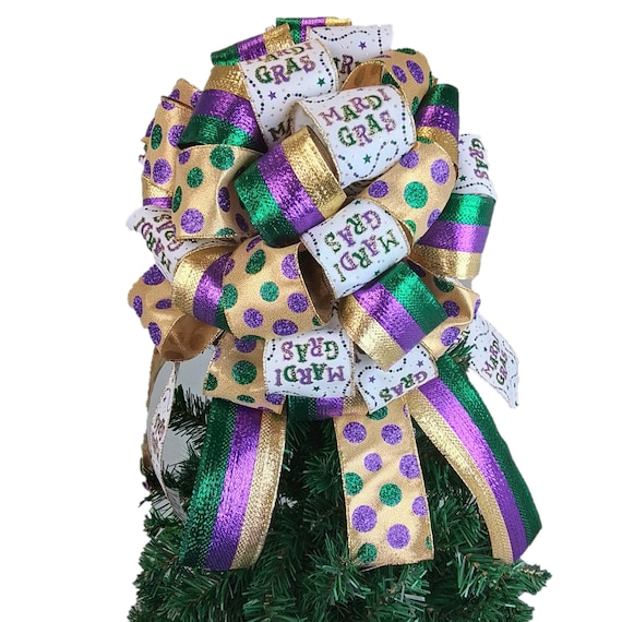 Mardi Gras Tree Topper Bow, Lantern Topper, Large Oversized Present or Gift  Bow 