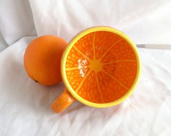 Orange MUG Fruit mug Big cup Half of orange cup Tangerine mug Handmade Ceramic cup Artisan pottery Wide mug Funny cup Cute gift for a friend