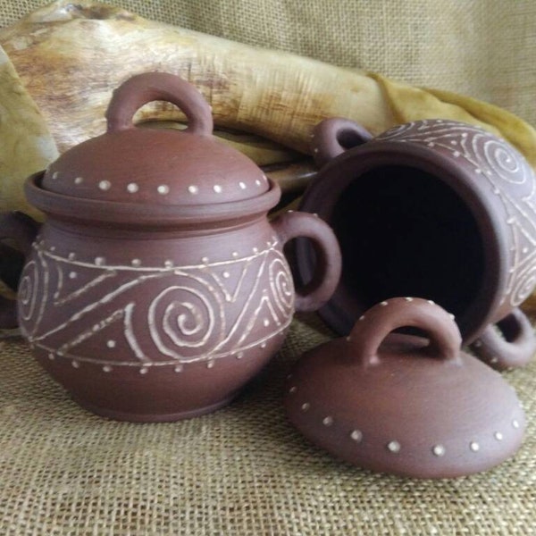 Unglazed Handmade SUN Pot with lid, Jar with sun, Unglazed serving pot, Hot oven cooking pot, Ceramic jar, Terracotta clay pot, Rustic pot