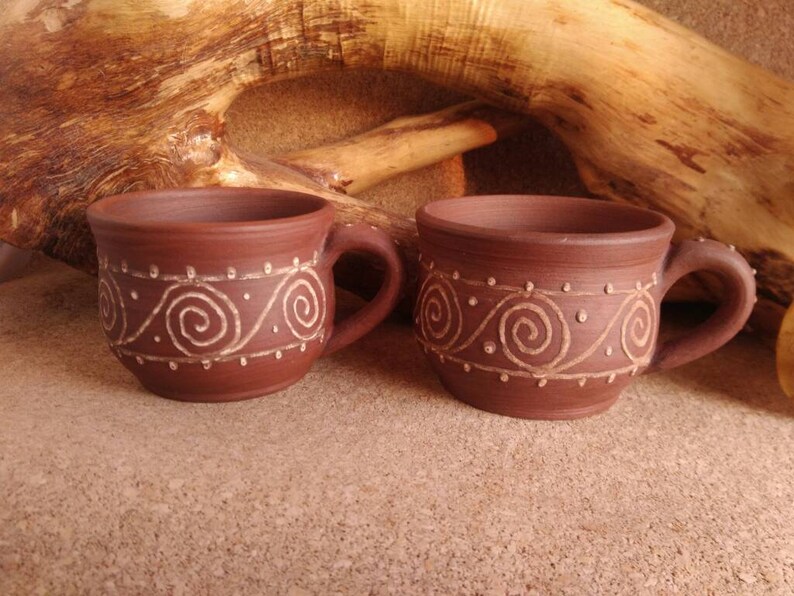 Handmade TEA CUP Unglazed Ceramic MUG Ornamented tea cup Etsy