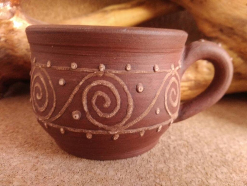 Handmade TEA CUP Unglazed Ceramic MUG Ornamented tea cup Etsy