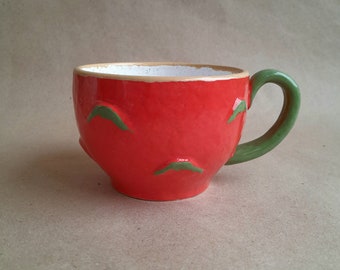 Dragon fruit MUG Pitaya Fruit mug Big cup Half of red cup  Handmade Ceramic cup Artisan pottery Wide mug Funny cup Cute gift for a friend