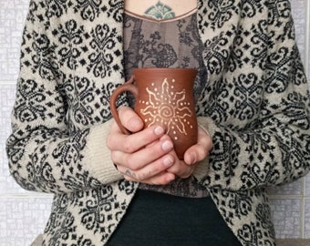 Handmade Terracotta Mug: Sun Cup, Organic Rustic Pottery (350 ml)
