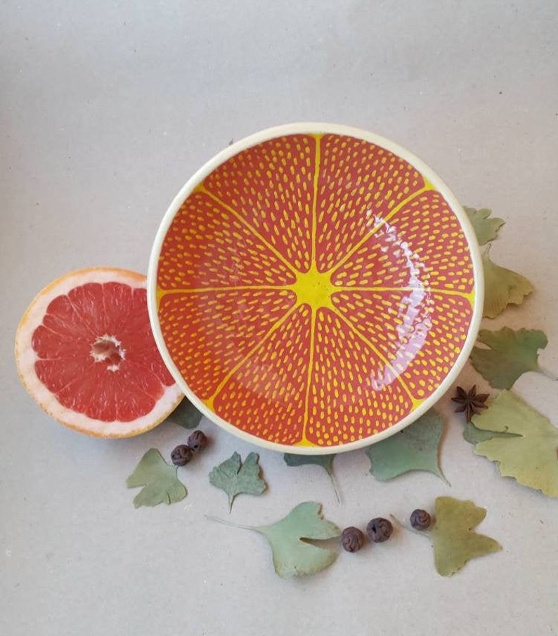 Grapefruit bowl RED bowl Big bowl Wide bowl Fruit bowl Ceramic bowl Handmade ceramics Pottery bowl 18sm Soup bowl happy gift Sun plate image 1