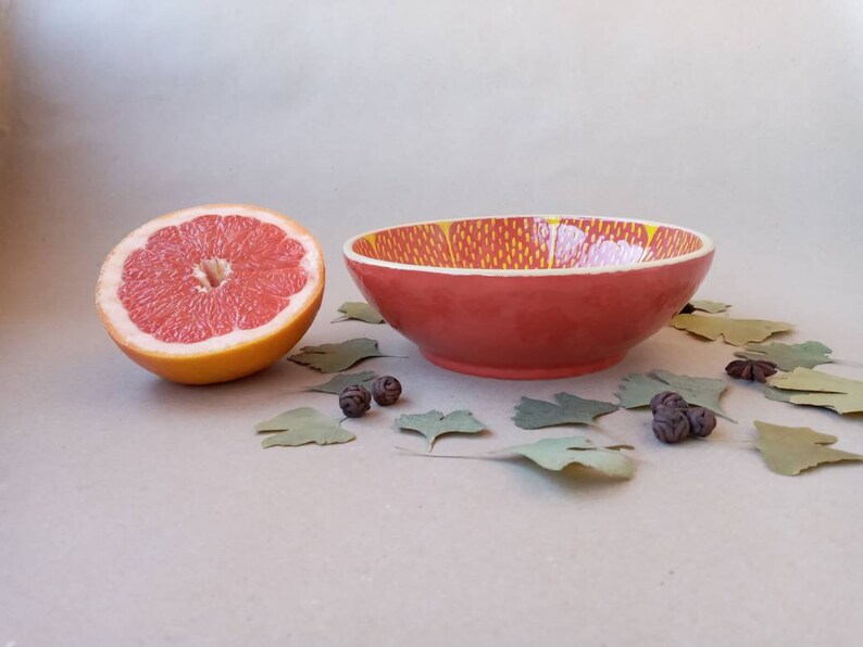 Grapefruit bowl RED bowl Big bowl Wide bowl Fruit bowl Ceramic bowl Handmade ceramics Pottery bowl 18sm Soup bowl happy gift Sun plate image 4