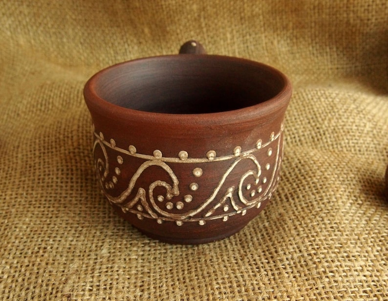 Unglazed Ceramic MUG Ornamented Tea Cup Organic Traditional Etsy