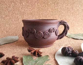 Unglazed cup Organic pottery cup Everyone gift Red clay cup Handmade ceramic Coffee mugs milk Slavic clay Happy Handmade mugs Ceramic mug