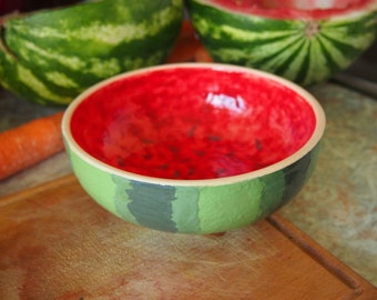 WATERMELLON bowl Big bowl Fruit bowl Snack bowl Green & Red food safe glazes Ceramic soup tureen Handmade ceramics Artisan pottery Cute bowl