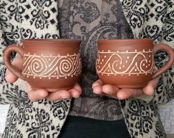 Terracotta Tea Cup — Handmade Mug of Red Clay, Unglazed Organic Eco Ceramic, 200ml