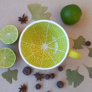 LIME FRUIT MUG Big cup Half of lime cup Handmade ceramic cup Artisan pottery Wide mug Funny cup Cute gift for a friend