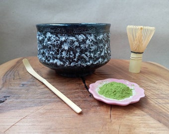BLACK Matcha Chawan bowl DESERT WIND big tea bowl Japanese tea bowl Crackle bowl Bw Wb bowl Artisan pottery Handmade ceramics Snack bowl