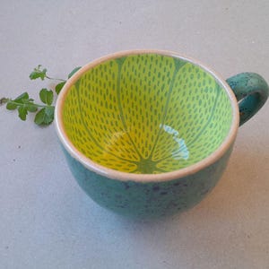 LIME FRUIT MUG Big cup Half of lime cup Handmade ceramic cup Artisan pottery Wide mug Funny cup Cute gift for a friend 350 ml 11.7 oz