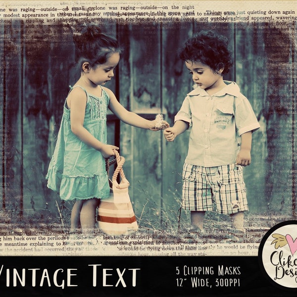 Photoshop Clipping Masks - 5 Vintage Text Grunge Photography Masks, Digital Photo Masks, Photoshop Masks, Digital Scrapbooking Masks