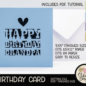 Alles Gute zum Geburtstag Opa Karte SVG Schneidedatei, 5 "Quadrat Geburtstagskarte Schnittdatei, Dxf Karte, EPS, Handgemachte Opa Geburtstagskarte & Pdf Tutorial