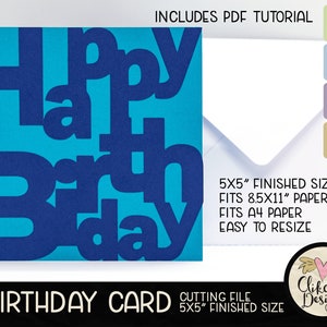 Alles Gute zum Geburtstag Karte SVG Schneidedatei, 5 "Quadrat Geburtstagskarte Schnittdatei, Dxf Karte, EPS, Unisex beschriftet Geburtstagskarte & Pdf Tutorial
