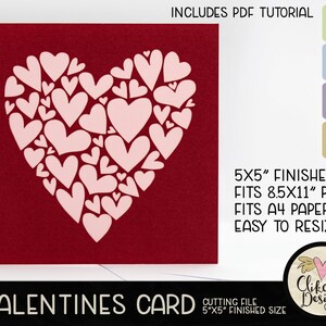 Liefdeskaart SVG-bestand snijden, 5" vierkant romantisch hart liefdeskaart gesneden SVG-bestand, dxf-kaart, eps, handgemaakte Valentine Love Svg-kaart en pdf-zelfstudie