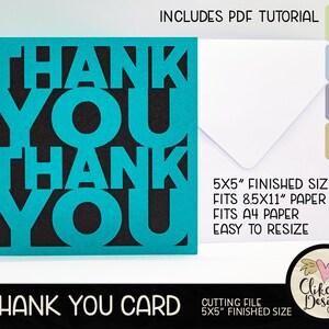 Danksagungs-Karte SVG-Schnittdatei, 5 "Quadrat-Dankeschön-Schnittdatei, PNG-Vorlage, Dxf-Karte, EPS, Dankeskarte & Pdf-Tutorial, handgefertigtes Dankeschön