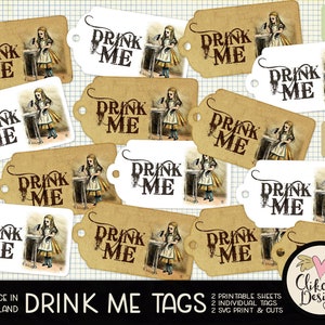 Alice in Wonderland Tags - Drink Me Tags Printable Sheet - Drink Me Tag ...