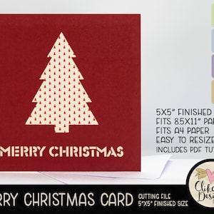 File di taglio SVG per cartolina di buon Natale, file di taglio per cartolina di Natale quadrata da 5", cartolina Dxf, EPS, cartolina di Natale fatta a mano e tutorial Pdf