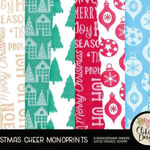 Christmas Digital Paper Pack Christmas Cheer Digital Scrapbooking, Digital Scrapbook Paper Pack Christmas Painted Monoprint Paper Pack image 1