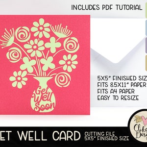 Fichier de coupe SVG carte de rétablissement, 5" bouquet floral carré carte de rétablissement, fichier de coupe, carte Dxf, EPS, carte de rétablissement fait main & tutoriel Pdf