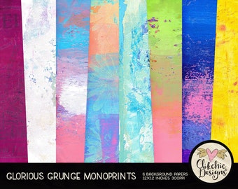 Grunge Painted Digital Paper Pack - Gloriougs Grunge Monoprint Digital Scrapbook Paper, Background Textures, Grunge Scrapbooking Paper Pack