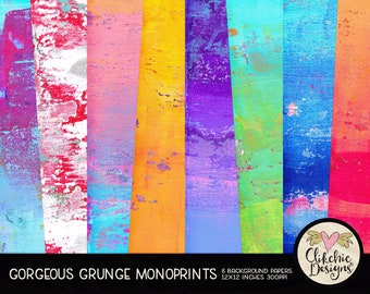 Grunge Painted Digital Paper Pack - Grunge Monoprint Painted Digital Scrapbook Paper, Background Textures, Grunge Scrapbooking Paper Pack