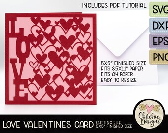 Love Card SVG Cutting File, 5" Square Romantic Heart Love Card SVG Cut File, Dxf Card, EPS, Handmade Valentine Love Svg Card & Pdf Tutorial