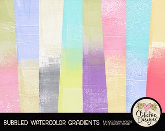 Watercolor Digital Paper Pack - Monoprint Watercolor Painted Gradient Digital Scrapbook Paper, Background Textures, Scrapbooking Paper Pack