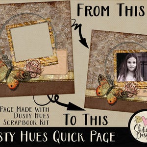 Fall Digital Scrapbook Page Dusty Hues Pre-Made Digital Scrapbook Photo Layout, Autumn Digital Scrapbook Page, DIY Digital Scrapbook Page image 1