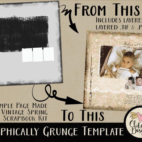 Photo Template - Graphically Grunge 12x12" Layered Digital Scrapbook Template - psd Template, Digital Template, Photography Template