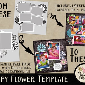 Layered Templates - Hippy Flower 12x12" PSD Layered Templates - Digital Scrapbook Photoshop Templates, psd templates, photo templates