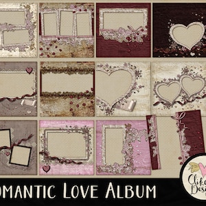 Wedding Digital Scrapbook Page Album - Romantic Love Quick Page Scrapbook Album - 12 Pre-Made Wedding Album Pages, Digital Album