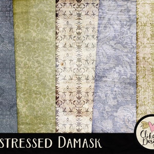 Damask Digital Paper Pack Distressed Digital Scrapbook Paper Damask Texture Backgrounds Digital Scrapbooking Damask Paper Pack image 1