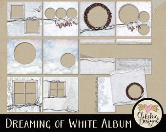 Winter Digital Scrapbook Album -  Christmas Quick Page Album, Dreaming of White - 12 Pre-made Digital Scrapbook Layout Pages, Digital Album