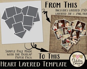 Love Heart Photo Template: 12x12 Digital Scrapbook (.psd, .tif, .png)