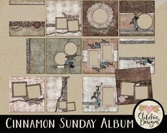 Shabby Vintage Digital Scrapbook Album - Vintage Quick Page Album - 12 Vintage Style Pre-Made Scrapbook Layout Pages, Digital Album,