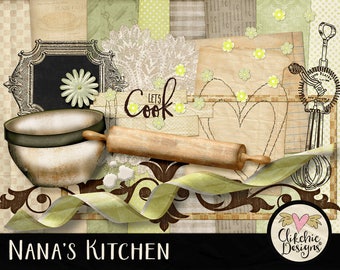 Cooking Digital Scrapbook Kit Clipart - Nana's Kitchen Digital Clip Art, Digital Kit, Baking Digital Scrapbooking Clip art, Scrapbooking Kit