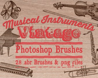 28 Musical Instrument Photoshop Brushes Clipart - Vintage Music Clip Art Digital Stamps Illustrations, Digital Scrapbooking Brushes