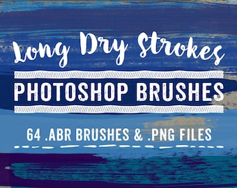 Paint Stroke Photoshop Brushes - Digital Paint Brushes, Long Dry Paint Stroke Brushes - 47 abr brushes & png digital clipart
