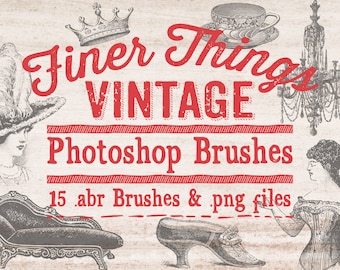 Vintage Ephemera Photoshop Brushes Clip art - 15 Vintage Finer Things .abr Photoshop Brushes - Digital Stamps Clipart