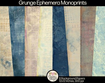 Grunge Ephemera Digital Paper Pack: Monoprint Textures (Digital Download)