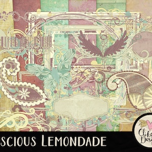 Decorative Digital Scrapbook Kit ClipArt - Swirly Flourish Elements & Digital Papers, Digital Scrapbooking Clip Art Kit, Digital Kit
