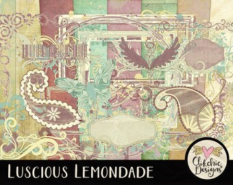 Spring Digital Scrapbook Kit: Lemonade Swirls, Floral Papers (Digital Download)